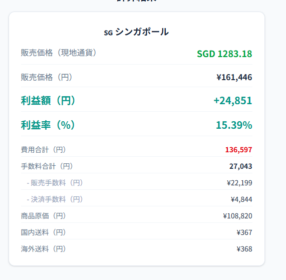 SHIMANOリールの利益計算画面